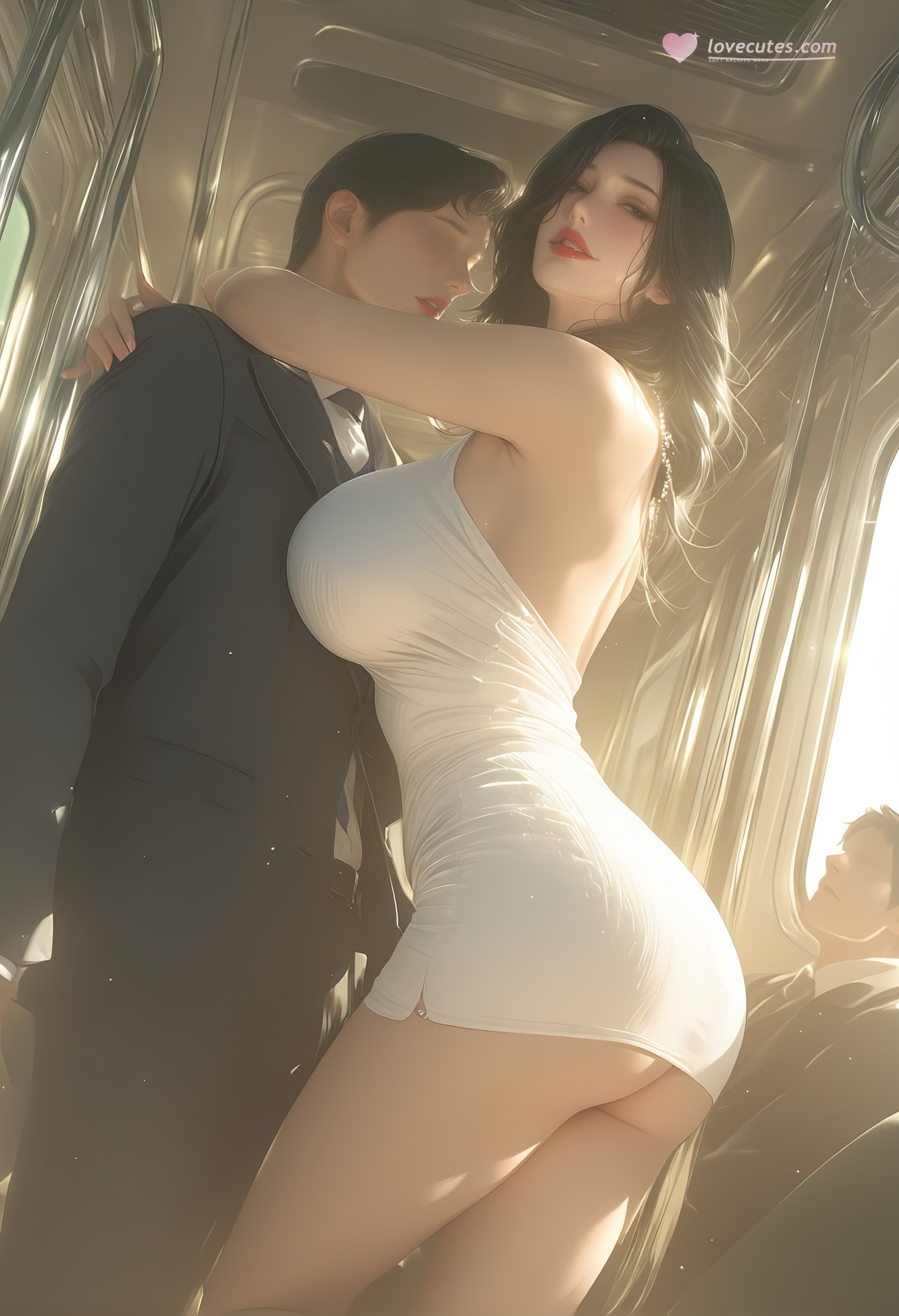AI Porn - 轻熟风电车：黑发吊带袜列车露穴图集 124P