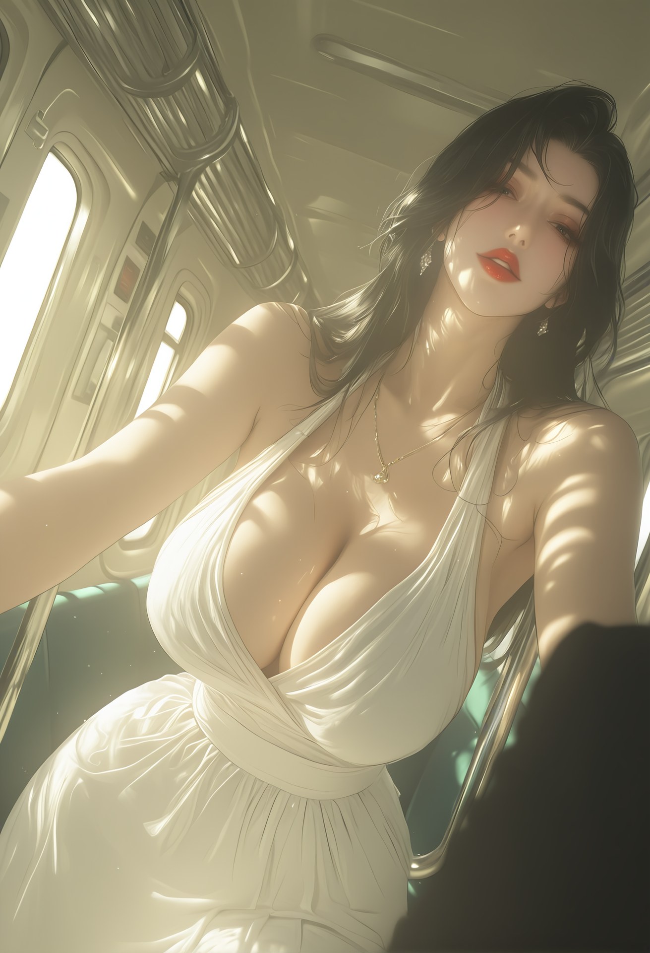 AI Porn - 轻熟风电车：黑发吊带袜列车露穴图集 124P