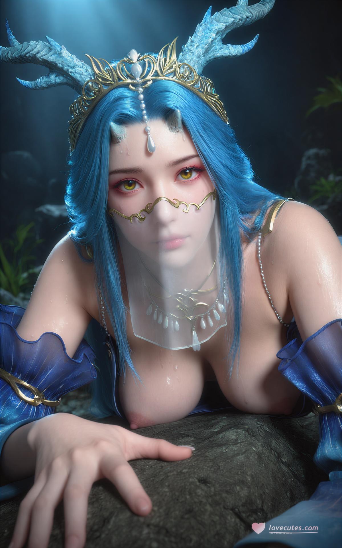 AI Porn - ธิดามังกรผมฟ้าผ้าคลุมหน้า 100P