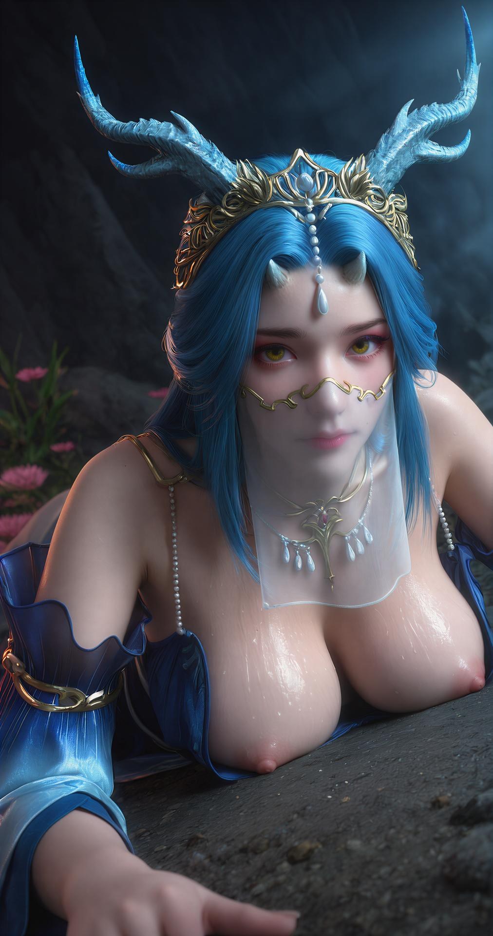 AI Porn - ธิดามังกรผมฟ้าผ้าคลุมหน้า 100P