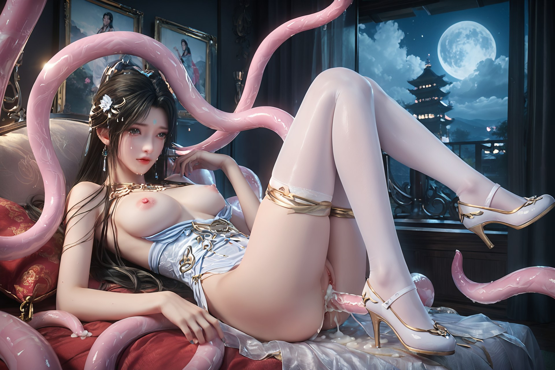 AI Porn - 完美世界 清漪：白藍仙裙白絲觸手交合圖集 705P