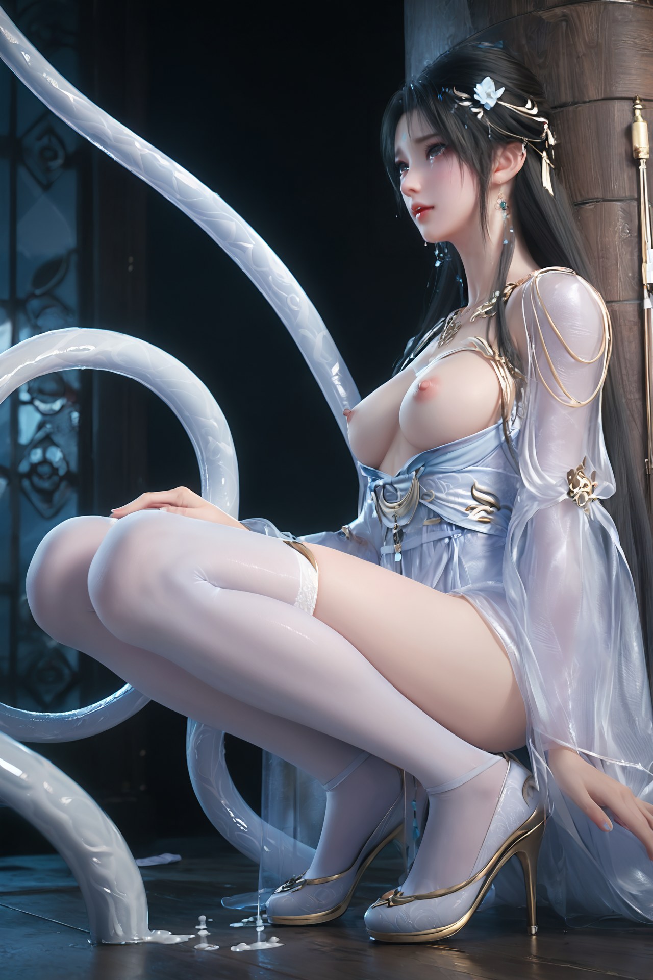 AI Porn - 完美世界 清漪：白藍仙裙白絲觸手交合圖集 705P