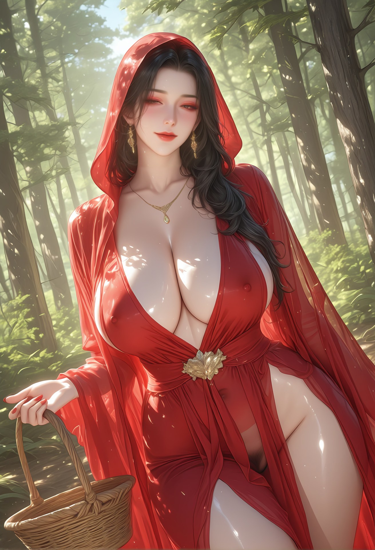 AI Porn - 志怪奇談：红衣白丝狼人森林成人图集 103P