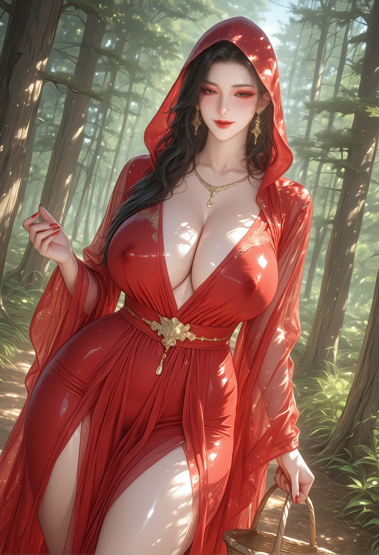 AI Porn - 志怪奇談：红衣白丝狼人森林成人图集 103P